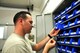 U.S. Air Force Staff Sgt. Ian Camp, 786th Civil Engineer Squadron locksmith, takes a blank key out of a cabinet on Ramstein Air Base, Germany, Aug. 14, 2017. Locksmiths duplicate keys by cutting blank ones with identical cut patterns. (U.S. Air Force photo by Airman 1st Class Joshua Magbanua)
