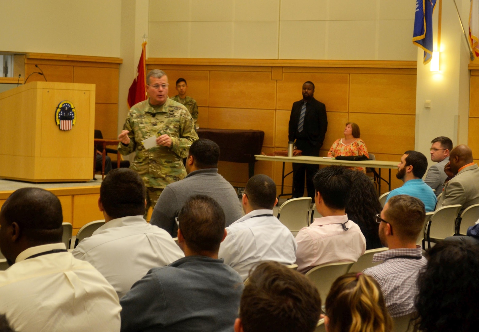 Army Col. Mark Simerly, DLA Troop Support commander, addresses participants in the Pathways to Career Excellence program Aug. 17