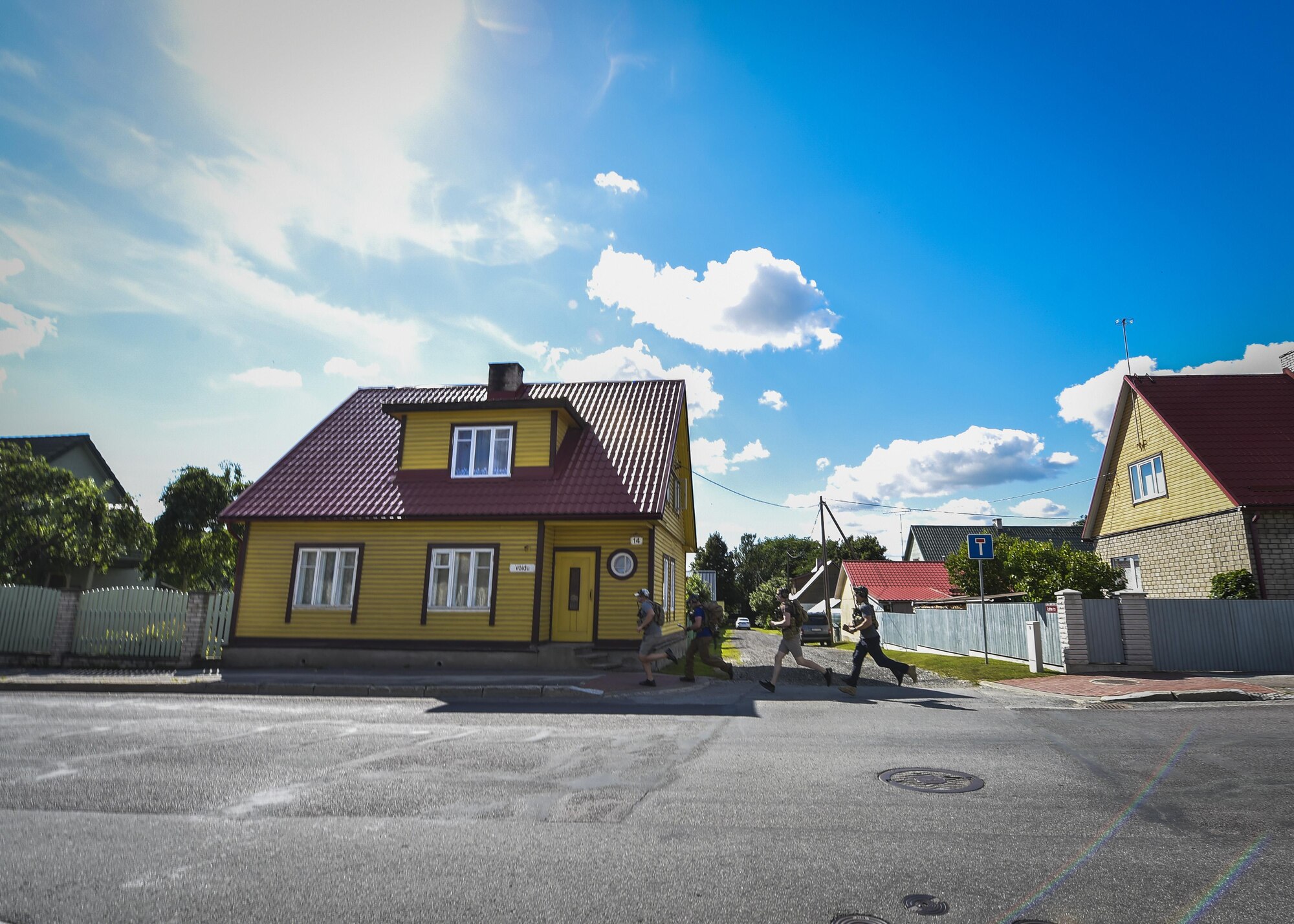 321st Special Tactics Squadron combat controllers simulating close air support missions in the town of Rakevere, Estonia, during a flying training deployment in support of Operation Atlantic Resolve.