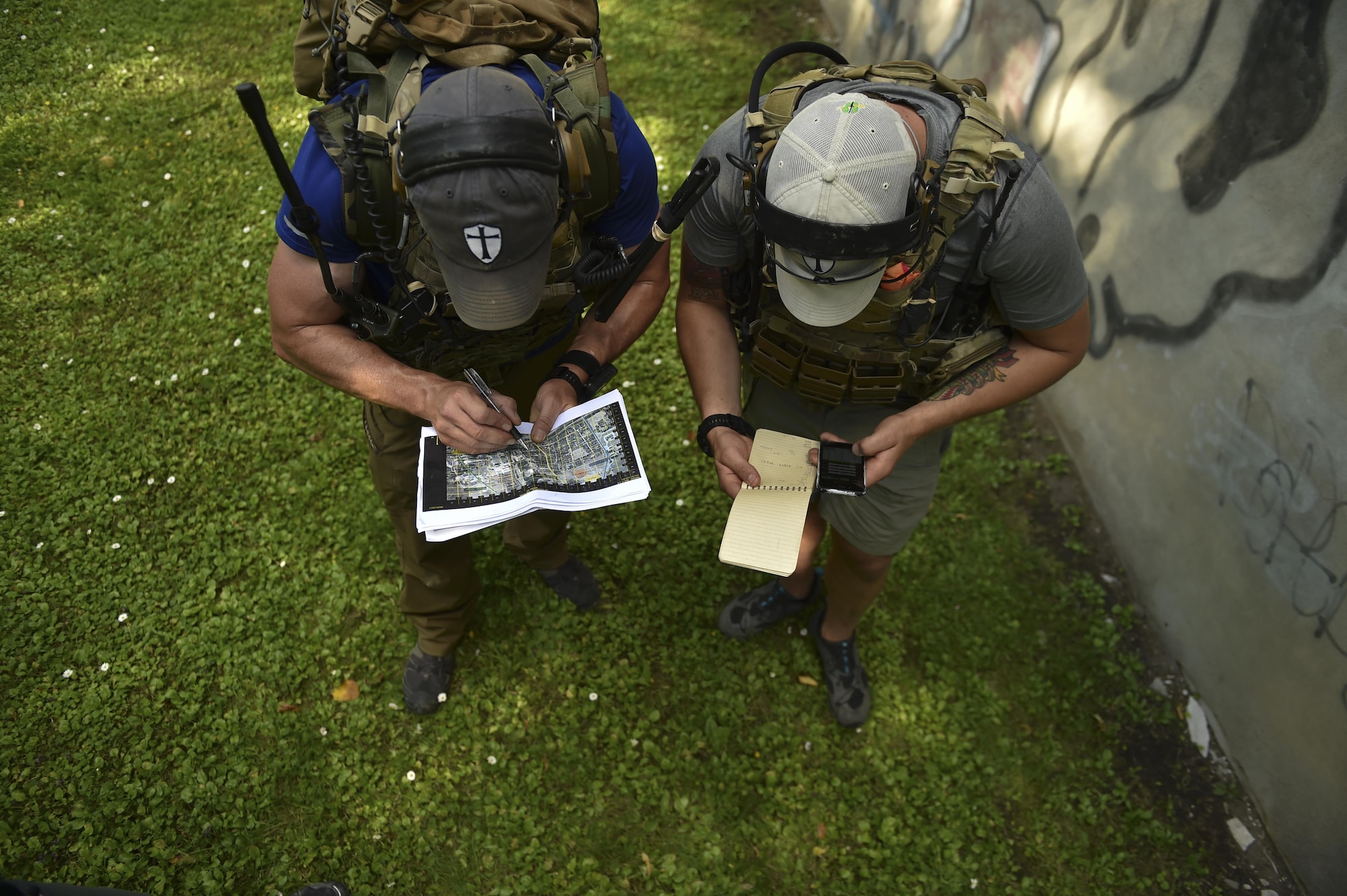 321st Special Tactics Squadron combat controllers simulating close air support missions in the town of Rakevere, Estonia, during a flying training deployment in support of Operation Atlantic Resolve.