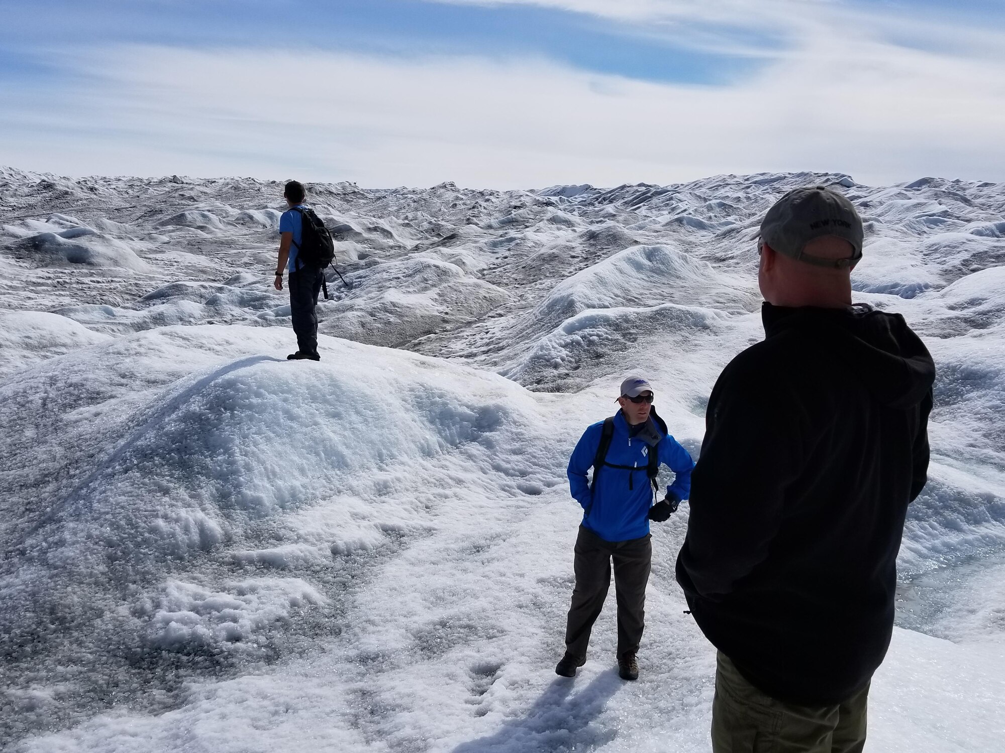 Members of the 103rd Rescue Squadron of the 106th Rescue Wing assigned to the New York Air National Guard, survey Greenland’s terrain with members of the 109th Airlift Wing at Kangerlussuaq, Greenland July 22, 2017. Pararescuemen of the New York Air National Guard 106th Rescue Wing traded the summertime windswept dunes and beaches of Long Island for the icy caps of Greenland last month, as they conducted a site survey for future training opportunities in what could become a new frontier in mission capabilities. (U.S. Air Force photo by Lt. Col. Kerry McCauley)