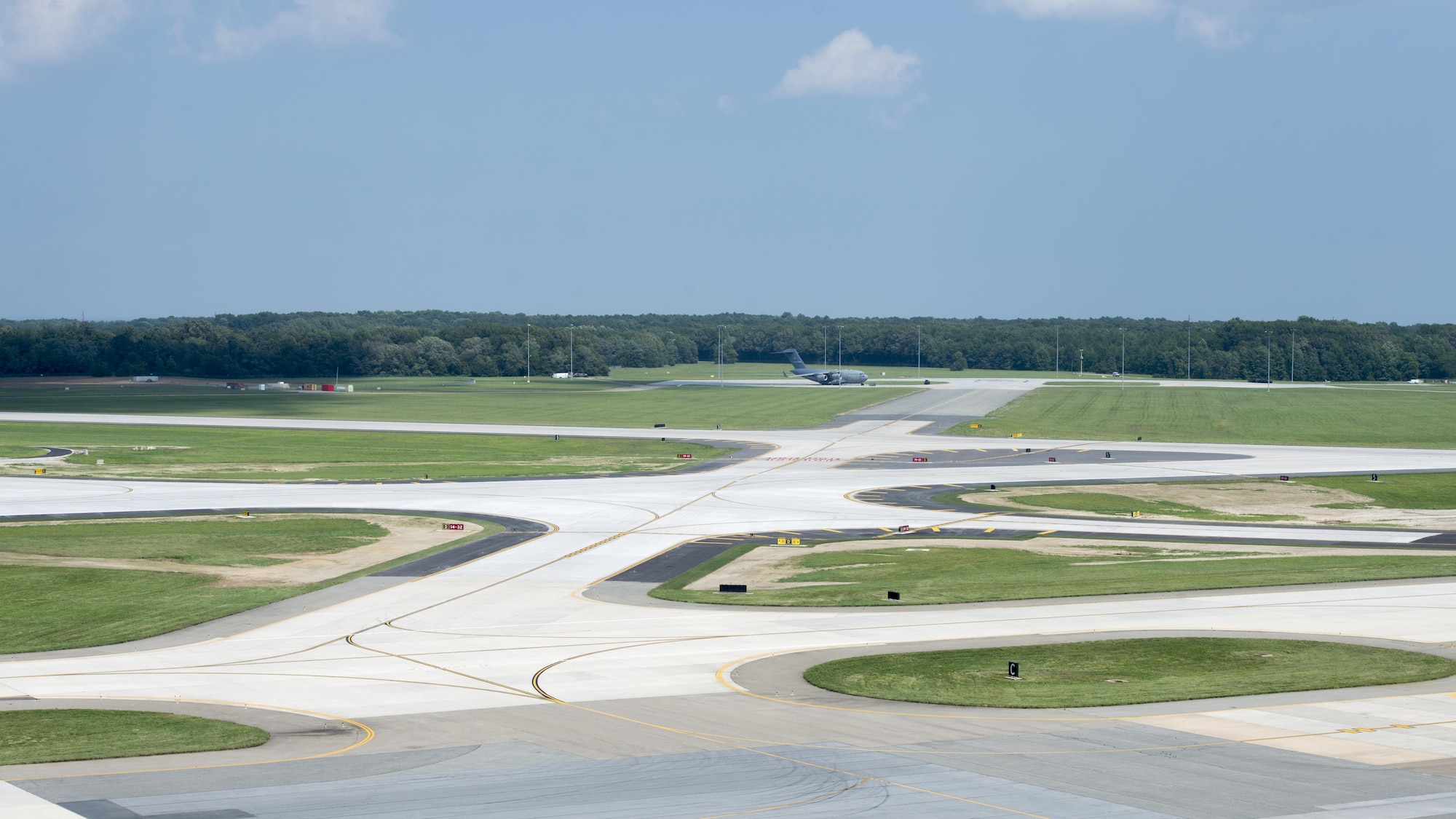 Runway 14-32 on Dover Air Force Base, Del., reopened Aug. 16, 2017, after several months of construction. Reopening this runway marks the completion of the latest phase of the $102 million runway reconstruction project intended to extend the lifespan of the runway by 50 to 75 years. (U.S. Air Force photo by Senior Airman Zachary Cacicia)