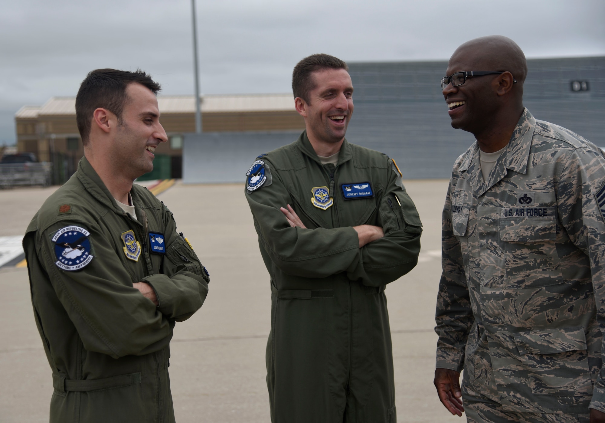 Airmen talking on a flightline