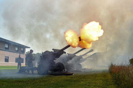 The ground rumbled, the glass shook, and the air became thick with smoke as cannons fired a 21-gun salute to commemorate the 100th anniversary of the 88th Regional Support Command, here, at Fort McCoy, Wisconsin.