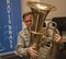 U. S. Air Force Airman 1st Class Lee Jarzembak, a tuba player for the United States Air Force Band of the Golden West, rehearses with other members of the Travis Brass Quintet at Travis Air Force Base, Calif., Aug. 7, 2017. One of the cornerstone ensembles for the Band of the Golden West, Travis Brass has been delighting audiences in the Western U.S. for several decades. The brass quintet is made up of two trumpets, a horn, a trombone and a tuba. (U.S. Air Force photo by Heide Couch)