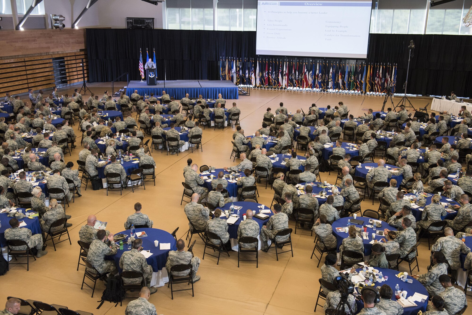 Nearly 350 Airmen representing Air National Guard units from each state, territory and the District of Columbia, attended the Enlisted Leadership Symposium, hosted by the Command Chief of the Air National Guard, Chief Master Ronald C. Anderson, held at Camp Dawson, W.Va., Aug.15-17. The three-day event focused on leadership and professional development. Airmen, non-commissioned officers and senior non-commissioned officers were hand-selected by their units to attend the event. (U.S. Air National Guard photo/Senior Master Sgt. Emily Beightol-Deyerle)