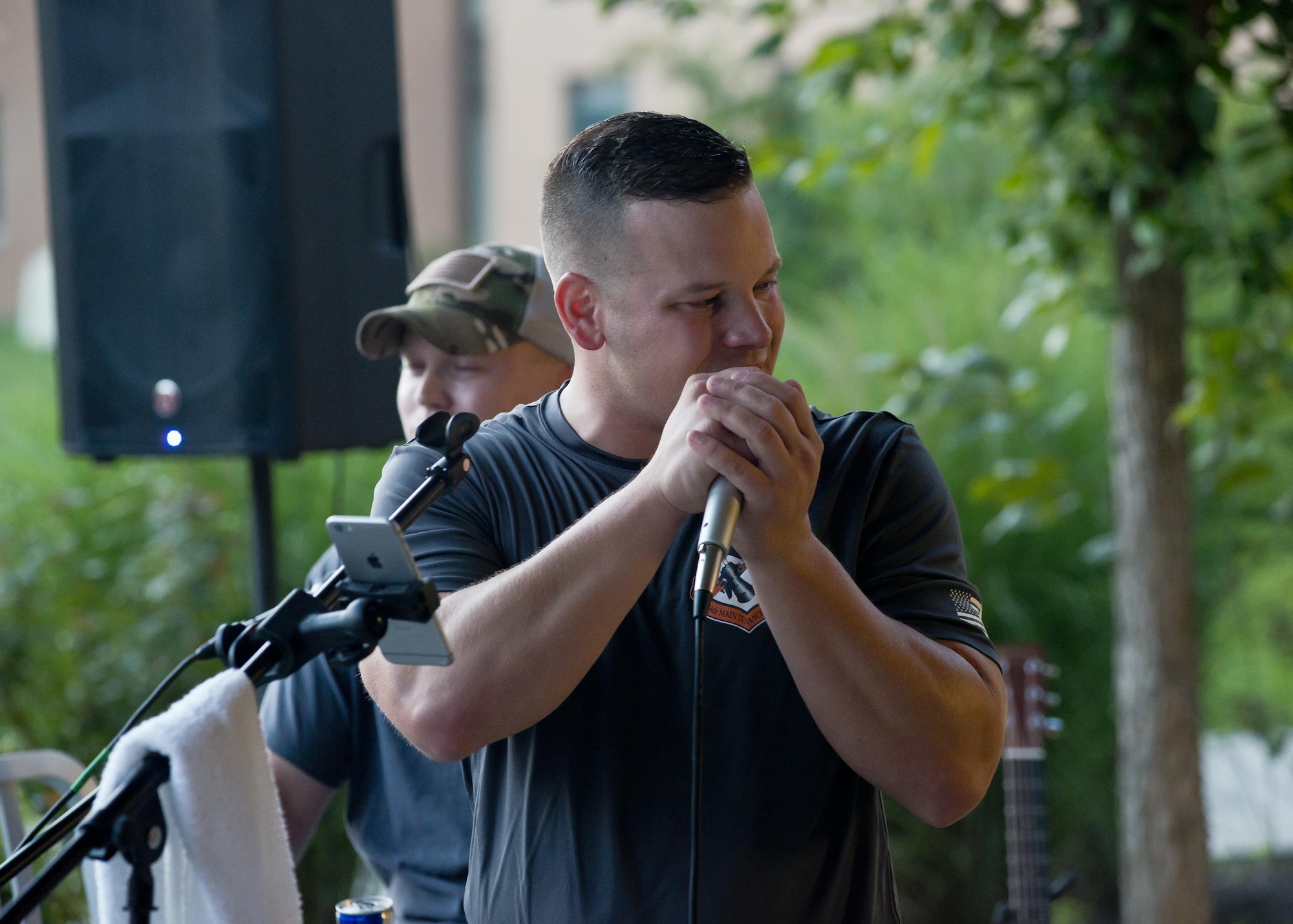 Airmen from the Air National Guard Band of the South perform August 15, 2017, at the ANG's 2017 Enlisted Leadership Symposium in Camp Dawson, West Virginia. The three-day event was designed to provide enlisted Airmen of all levels with a broad range of leadership tools to apply in their units. (U.S. Air National Guard photo/Staff Sgt. John E. Hillier)