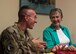 U.S. Air Force Senior Airman Justin Kocis, a radio maintenance specialist with the Joint Special Operations Air Component-Central, speaks with Secretary of the Air Force Heather Wilson at Al Udeid Air Base, Qatar, Aug. 15, 2017. During the visit Wilson and Air Force Chief of Staff Gen. David L. Goldfein spent time with Airmen, learning about their contributions to U.S. Air Forces Central Command.  (U.S. Air Force photo by Tech. Sgt. Amy M. Lovgren)