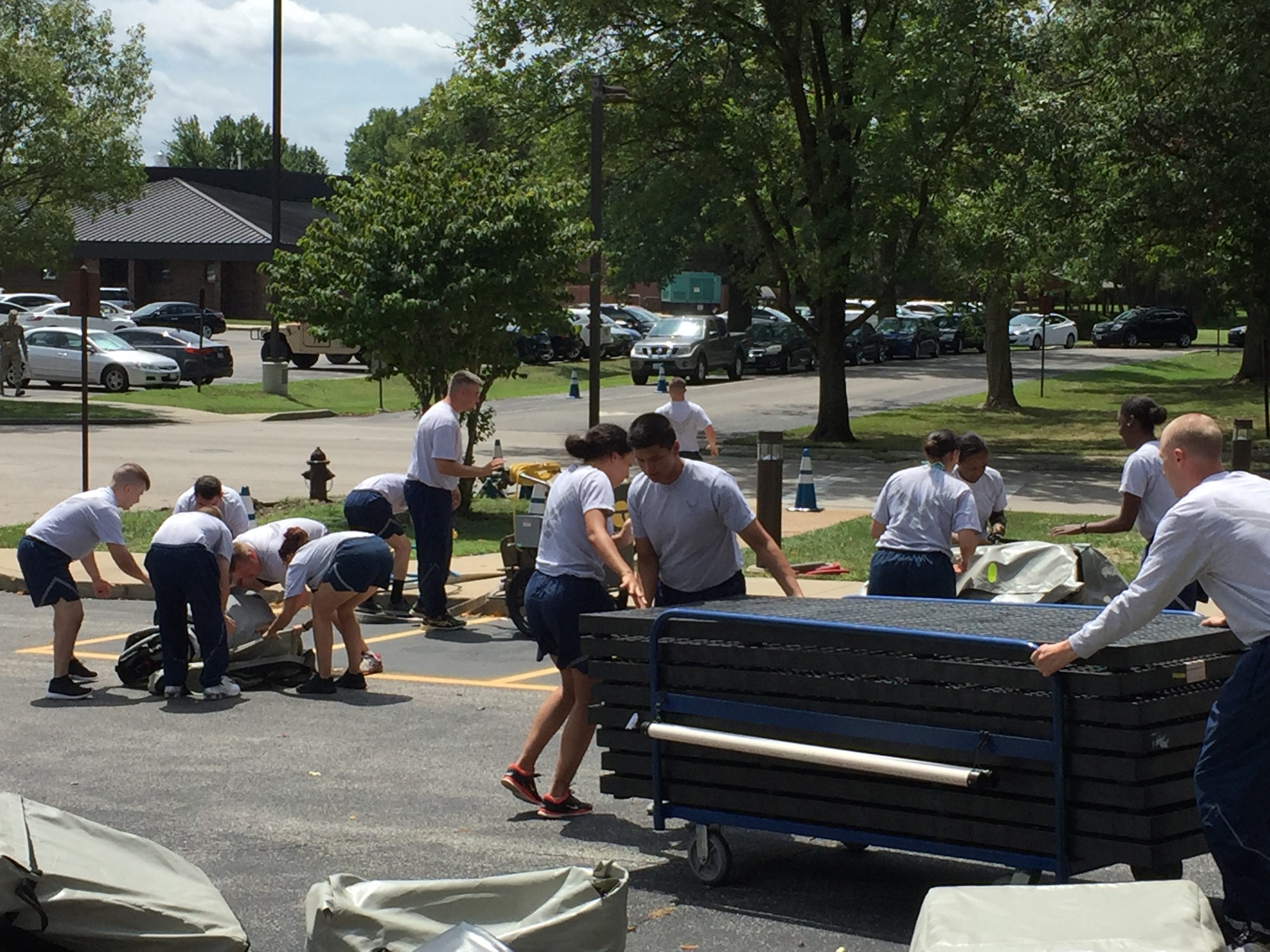 On Aug. 17-18, the 375th Medical Support Squadron conducted their quarterly In-Place Patient Decontamination training. The purpose of the training is to provide hands-on equipment training for those who may have to decontaminate patients exposed to harmful chemical, biological, or nuclear agents.