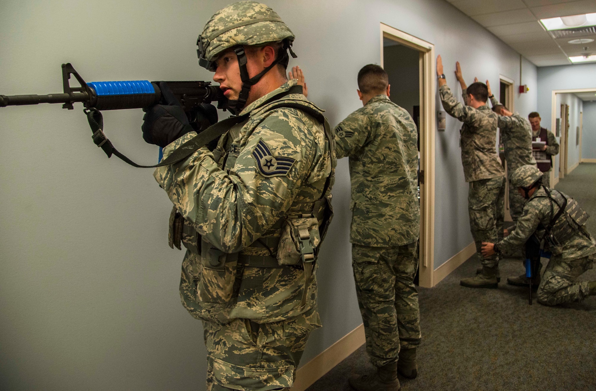 The 375th Security Forces Squadron worked with the 375th Medical Group for an active shooter exercise Aug. 16 at Scott Air Force Base. The exercise helped security forces personnel identify any short falls or limiting factors in response capabilities and gave them a chance to test and train new tactics and procedures.