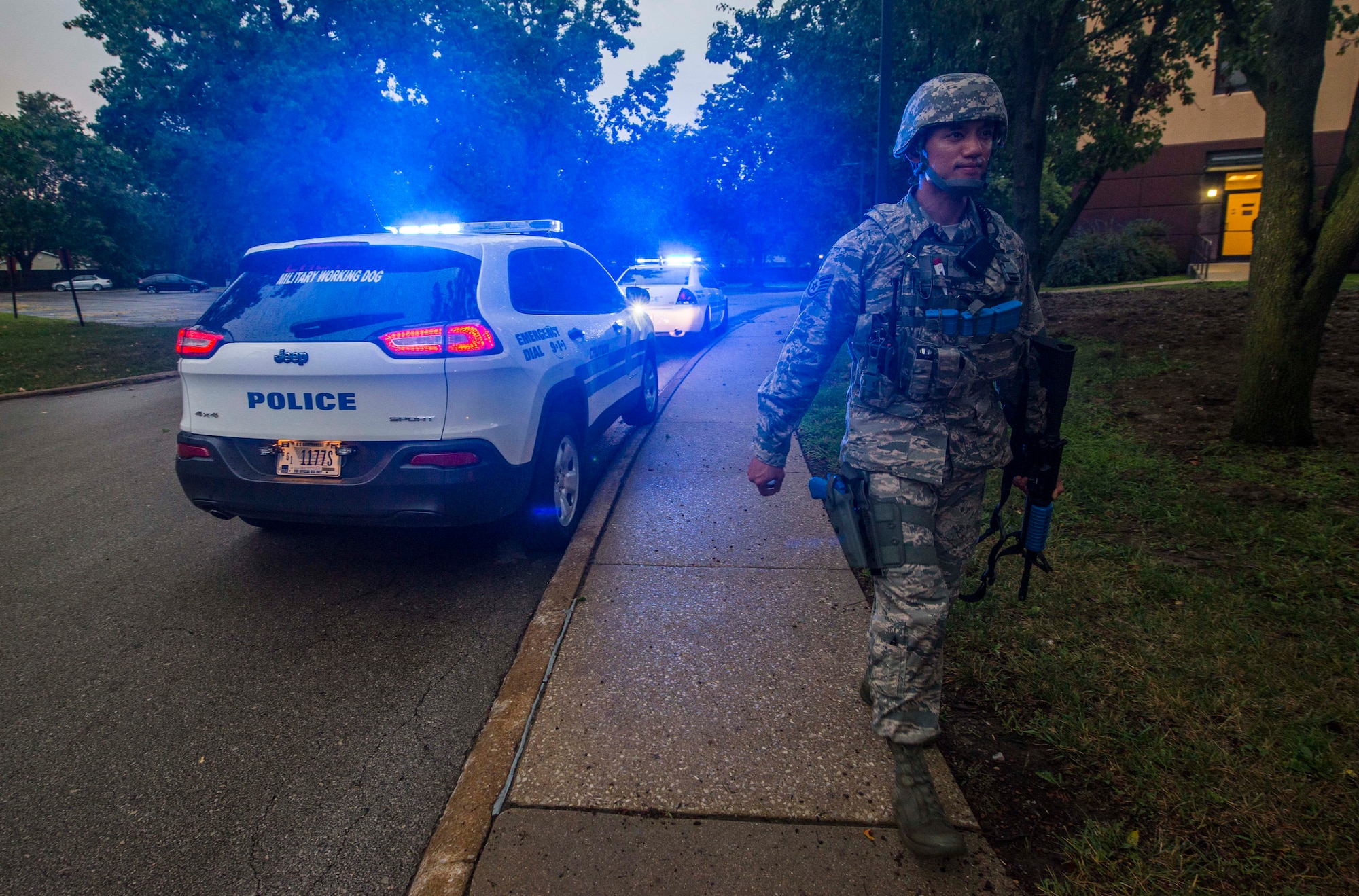 The 375th Security Forces Squadron worked with the 375th Medical Group for an active shooter exercise Aug. 16 at Scott Air Force Base. The exercise helped security forces personnel identify any short falls or limiting factors in response capabilities and gave them a chance to test and train new tactics and procedures.