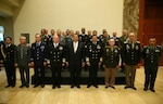 Military leaders representing 9 South American nations and the United States pose for a group photo during the South American Defense Conference in Lima, Peru