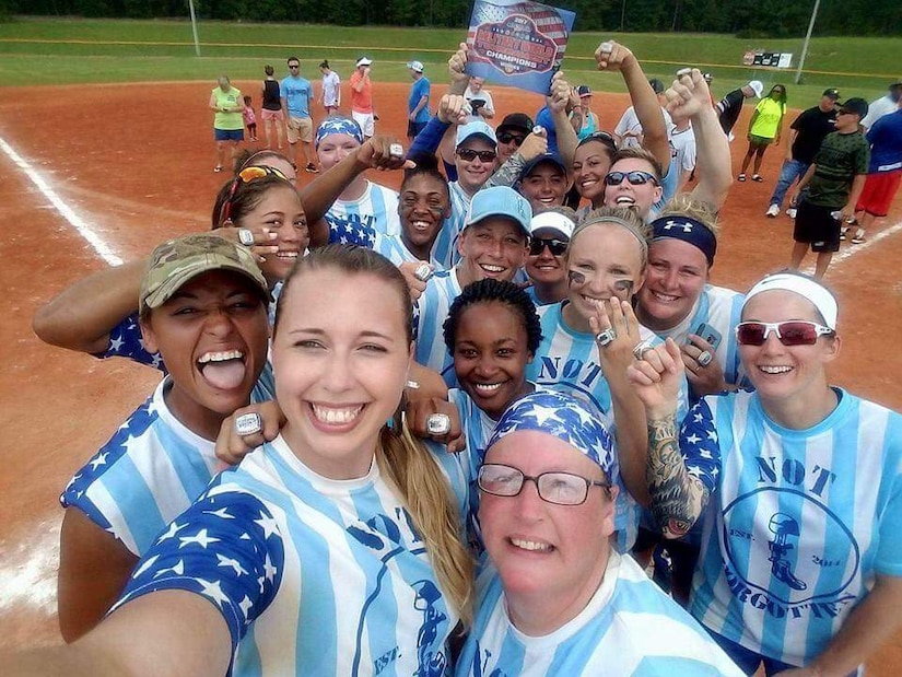 Lady Not Forgotten teammates take a selfie at the U.S. Special Sports Association Military World Series held every year in August in Augusta, Ga., Aug. 14.This is the team’s first time winning the USSSA Military World Series.