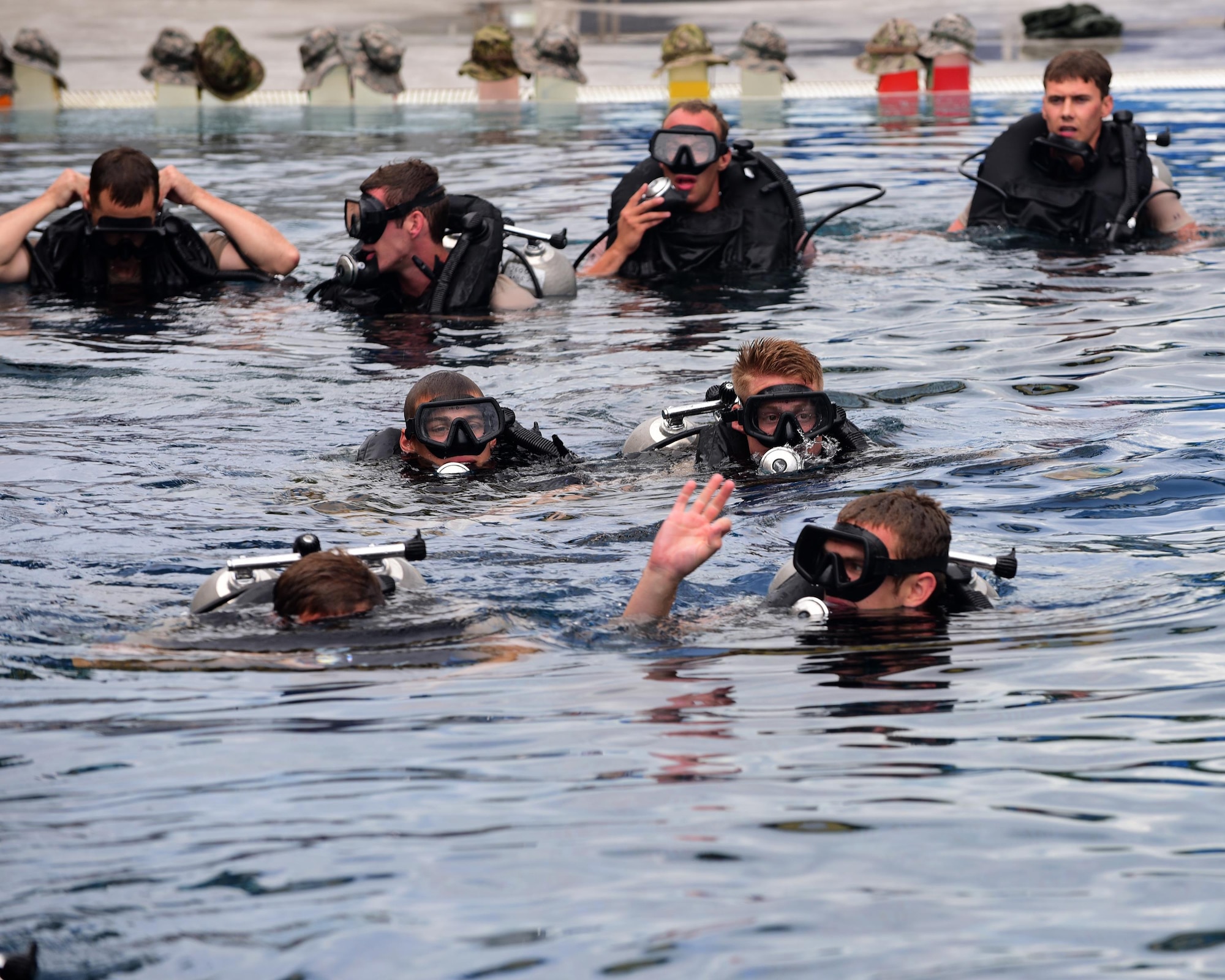 U.S. Air Force diving students begin their training at Naval Support Activity Panama City, Fla., Aug. 3, 2017. The Naval Diving and Salvage Training Center is the home of research, development, testing and evaluation on diving matters. Certification and training is conducted constantly to support the nation's military diving requirements.