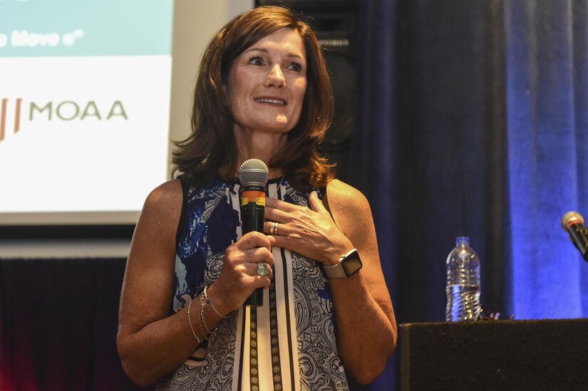 Betty Welsh, wife of retired Gen. Mark Welsh III, former Chief of Staff of the Air Force, speaks to the spouses attending the spouse symposium during the Hiring Our Heroes Transition Summit at the Charleston Club on Joint Base Charleston, S.C., Aug. 22.