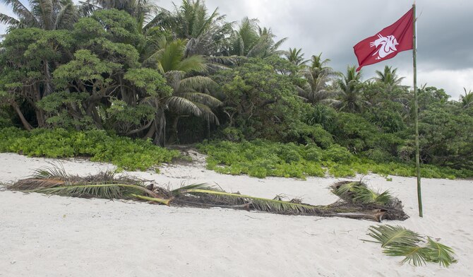 A rescue signal is set up during a survival, evasion, resistance and escape course July 27, 2017, at Andersen Air Force Base, Guam. Airmen were trained on how to build fires, identify edible plants and animals, erect shelters and contact friendly forces while isolated. (U.S. Air Force photo by Airman 1st Class Christopher Quail)