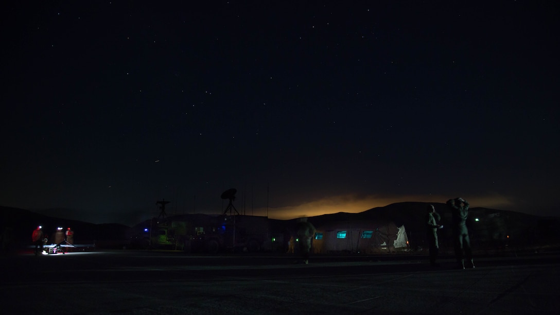 U.S. Marines with Marine Unmanned Aerial Vehicle Squadron 4, Marine Aircraft Group 41, Marine Forces Reserve prepare to launch the RQ-7 Shadow Tactical Unmanned Aircraft System on Camp Pendleton, Calif., August 19th, 2017.