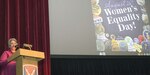 Madhu Sridhar, president of the League of Women Voters of the San Antonio area, addressed members of the Army’s 106th Signal Brigade on the history of women’s voting rights in the U.S. and about the importance of voting during the Women’s Equality Day Observance Aug. 23 at Joint Base San Antonio-Fort Sam Houston.