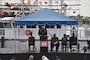 U.S. Army Corps of Engineers, Baltimore District, Commander Col. Ed. Chamberlayne hosted the dedication ceremony for Baltimore District’s new hydrographic survey vessel, Survey Vessel CATLETT, in Baltimore’s Inner Harbor Thursday morning August 24, 2017. Ceremony participants on stage with Chamberlayne are U.S. Army Corps of Engineers, Headquarters, Command Sgt. Maj. Bradley Houston, Maryland Port Administration Director of Harbor Development Chris Correale, Angela Leone, sister of Harold Catlett for whom the vessel is named and Rev. Willie Pack, a Baltimore District employee who worked with Harold in Baltimore District’s Navigation Branch.