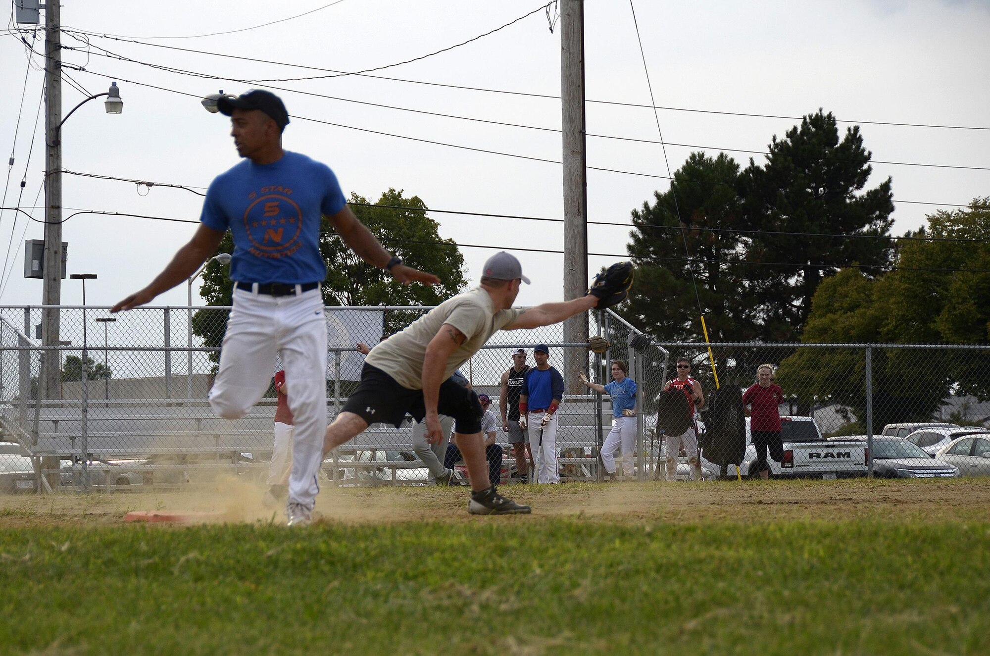 Reservists from the 445th Airlift Wing played against the Airmen from the active duty side in the 10th Annual Sports Challenge August 5, 2017 at Dodger Field here. The competition was sponsored by the Air Force Sergeants Association Kittyhawk Chapter 751. The active duty team won.  (U.S. Air Force photo/Staff Sgt. Joel McCullough)