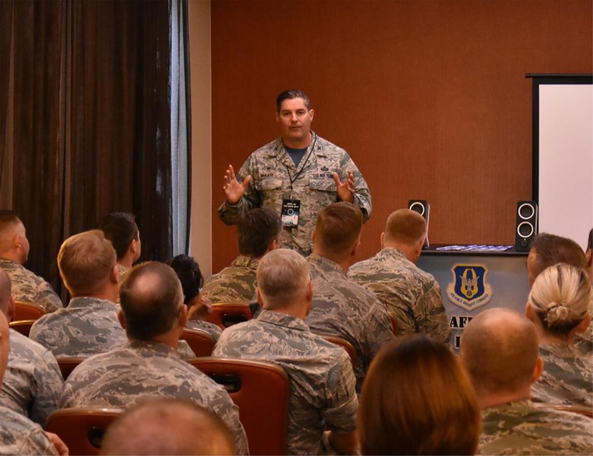Col. John D. McKaye, 655th Intelligence Surveillance and Reconnaissance Group commander, speaks in a breakout session at the 2017 Air Force Reserve Command Intelligence, Surveillance, Reconnaissance Expo held in San Antonio, Texas August 22-24, 2017.