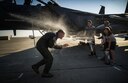 Col. Jefferson O'Donnell, 366th Fighter Wing commander, gets doused with water from his children and Vice Wing Commander Col. David Brynteson following his final flight at Mountain Home Air Force Base, Idaho, Aug. 16, 2017. O'Donnell will relinquish command of the 366th FW to Col. Joseph Kunkel during a change of command ceremony Sept. 8. O'Donnell's next assignment will be serving as Director, Air Force Colonels Management Office, at the Pentagon. (U.S. Air Force photo/Senior Airman Samuel Morse)