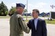 U.S. Rep. Jim Banks shakes hands with Col. Larry Shaw, 434th Air Refueling Wing commander, prior to touring Grissom Air Reserve Base, Ind., Aug. 23, 2017. Banks, a U.S. Navy Reserve veteran who served in Afghanistan during Operations Enduring Freedom and Freedom’s Sentinel, was recently elected to the U.S. House of Representatives. (U.S. Air Force graphic/Tech. Sgt. Benjamin Mota)