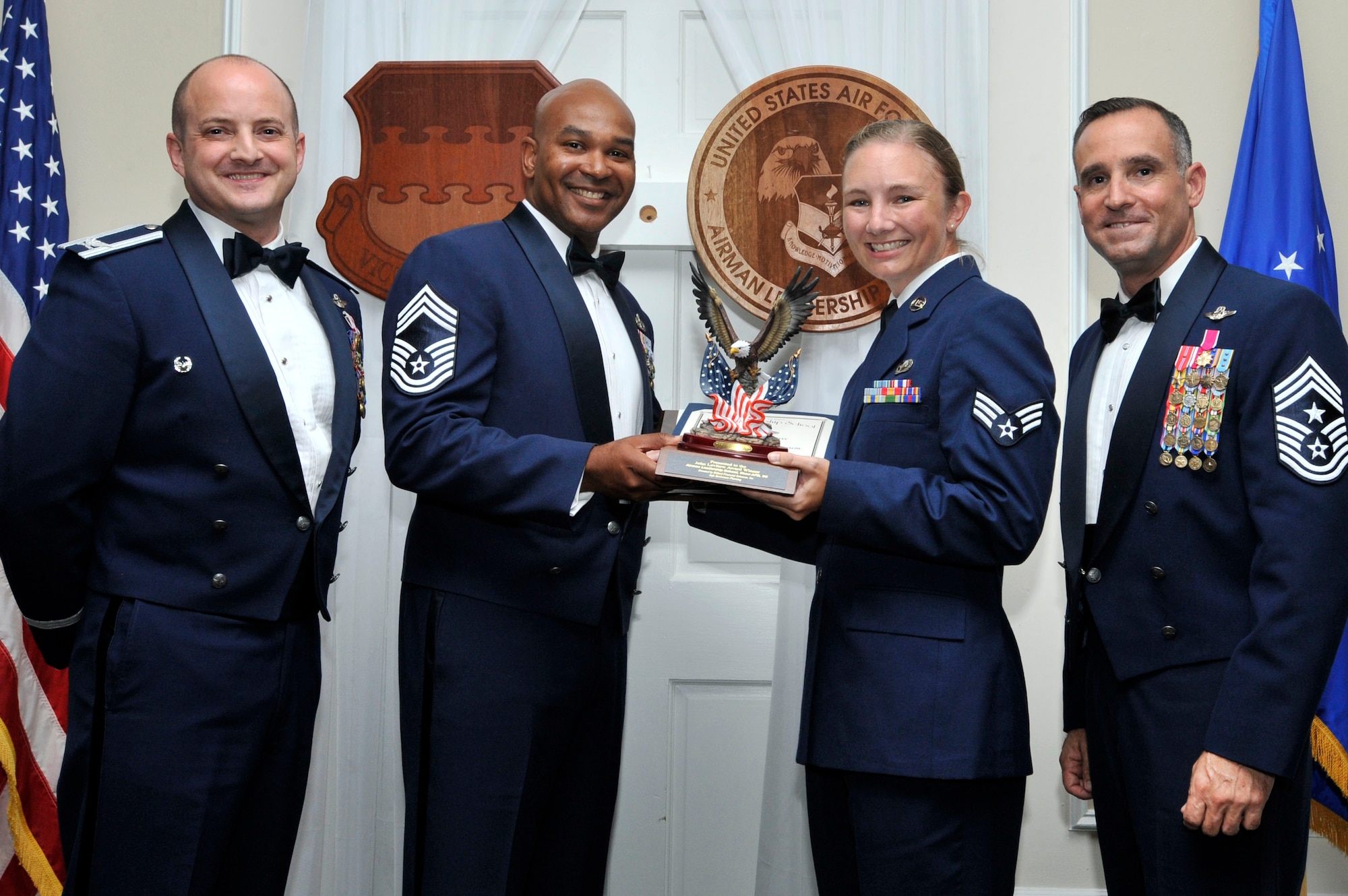The Levitow Award is given to the graduate with the highest average rating from instructor and student points, and is the highest award in enlisted professional military education.