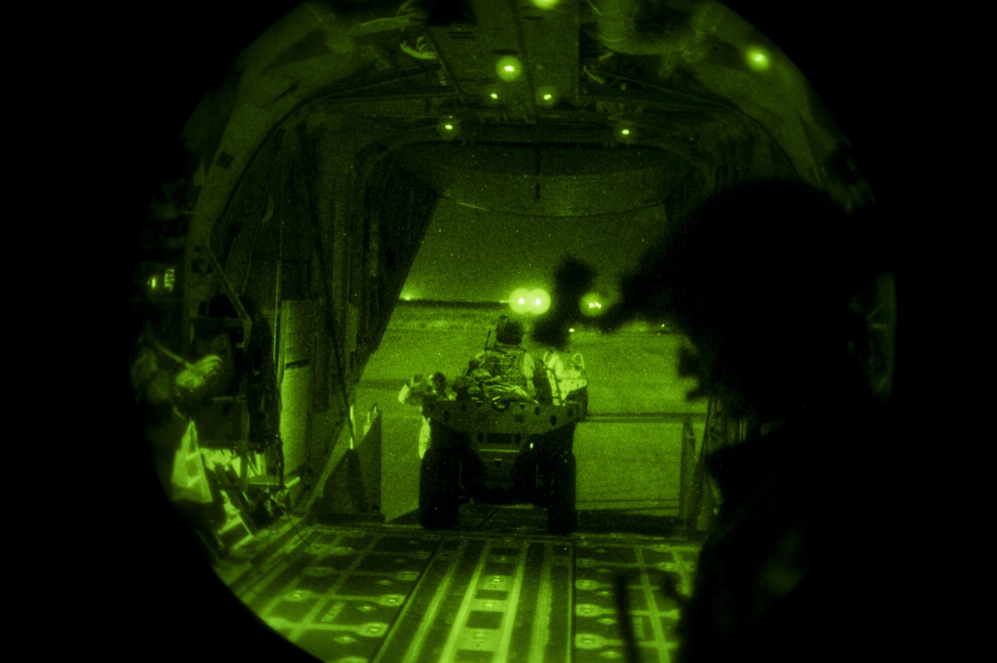 An infiltration is performed during an MC-130J Commando II night operations training mission at Cannon Air Force Base, New Mexico, Aug. 23, 2017. The MC-130J allows special operations troops to be infiltrated behind the line of hostile territories. (U.S. Air Force photo by Staff Sgt. Charles Dickens/Released)