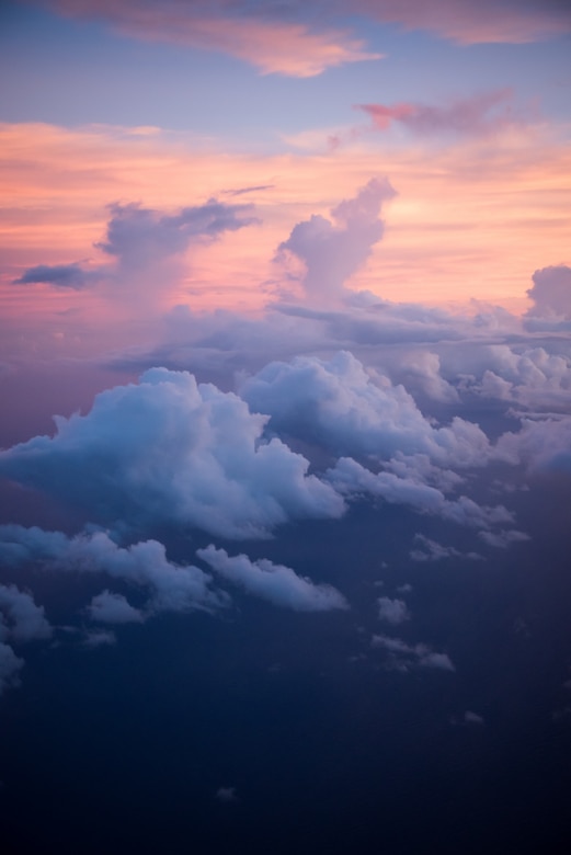 The sun sets just outside Hurricane Harvey during a flight into the storm by the 53rd Weather Reconnaissance Squadron’s Hurricane Hunters.