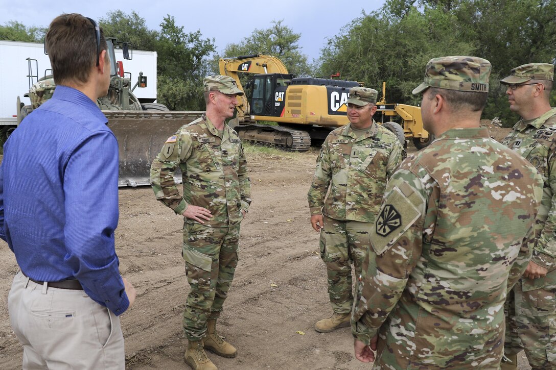 U.S. Army Corps of Engineer Los Angeles District Commander Col. Kirk Gibbs visits District personnel and response sites to personally thank Corps, National Guard and local team members Aug. 23. The Corps responded to the emergency by providing technical advice and direct flood fight assistance.