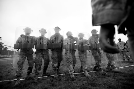 Army Reserve Soldiers from the 367th Military Police Company, Horsham, Pennsylvania, conduct riot control training at a mock detention facility during Combat Support Training Exercise 86-17-02 at Fort McCoy, Wisconsin, from August 5 – 25, 2017.