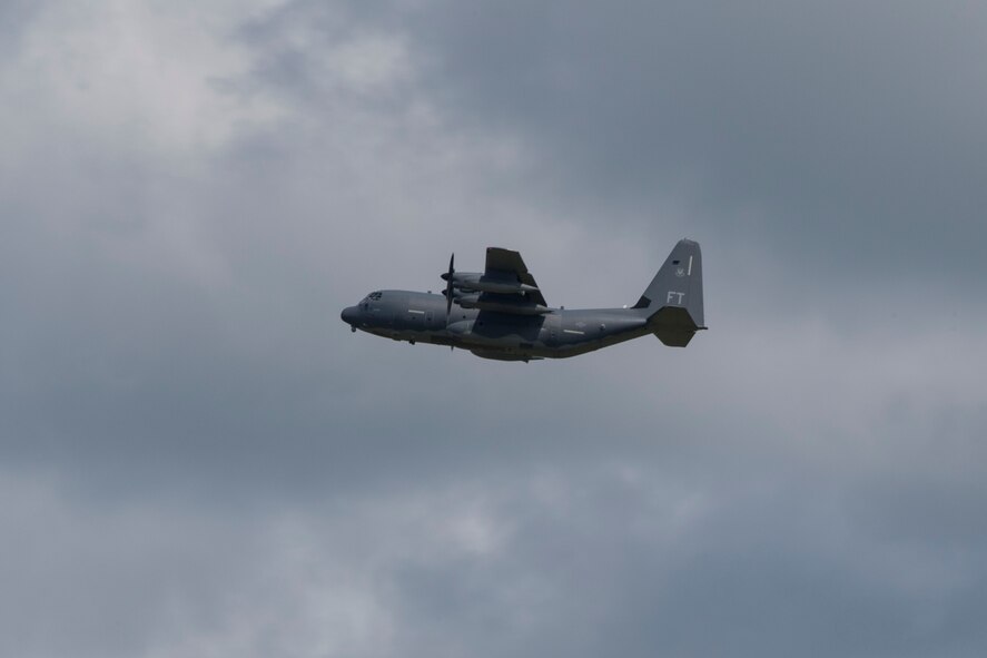 An U.S. Air Force HC-130J Combat King II departs to Texas in preparation of possible hurricane relief support August 26, 2017, at Moody Air Force Base, Ga.