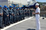 Adm. Scott Swift, commander of U.S. Pacific Fleet speaks with USS Fitzgerald (DDG 62) crew members aboard the guided-missile destroyer. Swift is in Yokosuka meeting with leaders, Sailors and families following his visit to USS John S. McCain (DDG 56) in Singapore.