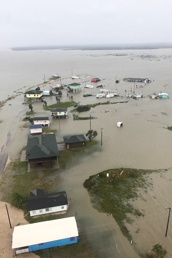 An aerial view shows severe flooding caused by Hurricane Harvey.