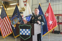 Maj. Gen. Troy D. Kok, commanding general of the U.S. Army Reserve’s 99th Regional Support Command, delivers remarks during the command’s ribbon-cutting ceremony Aug. 17 for the Area Maintenance Support Activity, Organizational Maintenance Shop, on Fort Totten, New York. The center underwent a $12.6 million full-facility revitalization, allowing technicians to perform in an up-to-date facility to meet readiness standards as well as train military unit mechanics as needed so they can perform maintenance while they’re deployed. The facility is a part of ensuring America’s Army Reserve remains the most capable, combat-ready and lethal federal reserve force in the history of the nation.