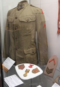 A Soldier’s World War I uniform sits on display at the Fort Sam Houston Museum as part of the World War I Centennial Ceremony honoring the 90th Infantry Division.