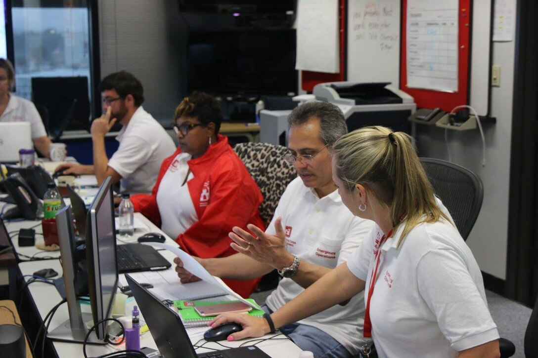 The USACE Galveston District, U.S. Army Corps of Engineers crisis action team activated to 24-hour operations as of Aug. 25, 2017, in the emergency operation center monitoring and preparing for Hurricane Harvey.