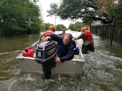 Texas Army National Guard soldiers arrive in Houston to aid citizens.