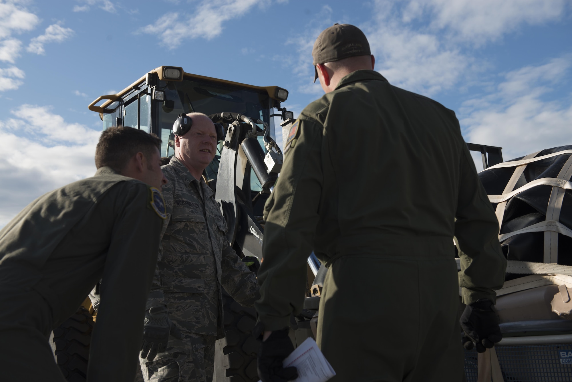 Airmen of the Alaska Air National Guard’s 176th Wing load and secure cargo onto a Joint Base Elmendorf-Richardson C-17 Globemaster III at JBER, Alaska, Aug. 28, 2017. The Airmen will travel to Houston, Texas as part of a humanitarian mission in response to Hurricane Harvey.