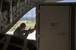 Airmen of the Alaska Air National Guard’s 176th Wing load and secure cargo onto a Joint Base Elmendorf-Richardson C-17 Globemaster III at JBER, Alaska, Aug. 28, 2017. The Airmen will travel to Houston, Texas as part of a humanitarian mission in response to Hurricane Harvey.