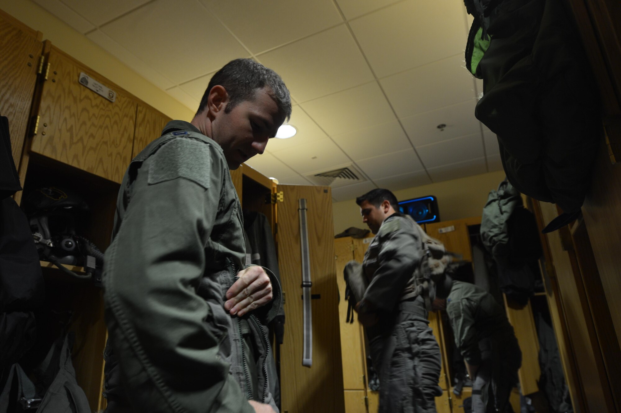 Pilots from the 493rd Fighter Squadron prepare to depart Royal Air Force Lakenheath, England, Aug. 29, 2017, for a deployment to Siauliai Air Base, Lithuania to assume control of the NATO Baltic Air Policing peacetime collective defense mission. The U.S. Air Force will officially assume command of the current BAP mission from the Polish military on Aug. 30. (U.S. Air Force photo/Master Sgt. Eric Burks)