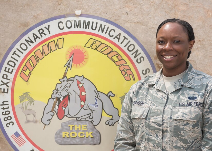 This week’s Rock Solid Warrior is Staff Sgt. Nataja Briggs, the knowledge operations NCOIC with the 386th Expeditionary Communications Squadron, deployed from Joint Base Andrews, Md. The Rock Solid Warrior program is a way to recognize and spotlight the Airmen of the 386th Air Expeditionary Wing for their positive impact and commitment to the mission.