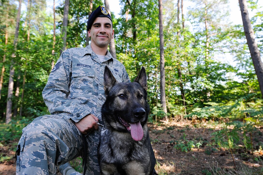 After biting down onto a steel pipe during training, Kobo, 86th Security Forces Squadron military working dog, underwent two non-surgical procedures for the extraction of his upper incisors and a surgical extraction of his upper fourth premolar at Pulaski Veterinary Clinic, Pulaski Barracks, Germany, Aug. 25, 2017. Due to the nature of their work, these K-9s are prone to dental injuries and depend on local dental clinics to help keep them in good working condition. (U.S. Air Force Airman 1st Class Savannah L. Waters)