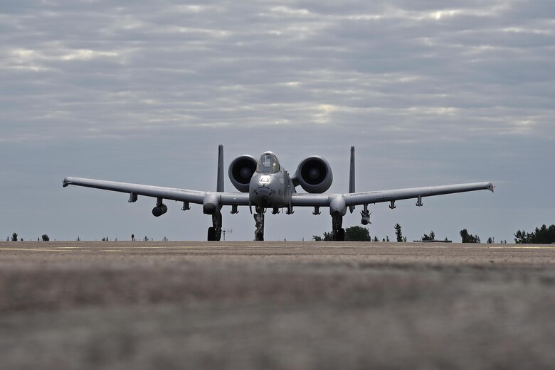 An A-10C Thunderbolt II aircraft from the 175th Wing, Maryland Air National Guard, taxis down the runway after landing Aug. 16, 2017, for a forward air refueling exercise during Operation Heatwave at Kuressaare Airfield, Estonia. The flying training deployment is funded by the European Reassurance Initiative in support of Operation Atlantic Resolve. The U.S. Air Force’s forward presence in Europe allows the U.S. to work with allies and partners to develop and improve ready air forces capable of maintaining regional security. (U.S. Air National Guard photo by Airman 1st Class Sarah M. McClanahan)