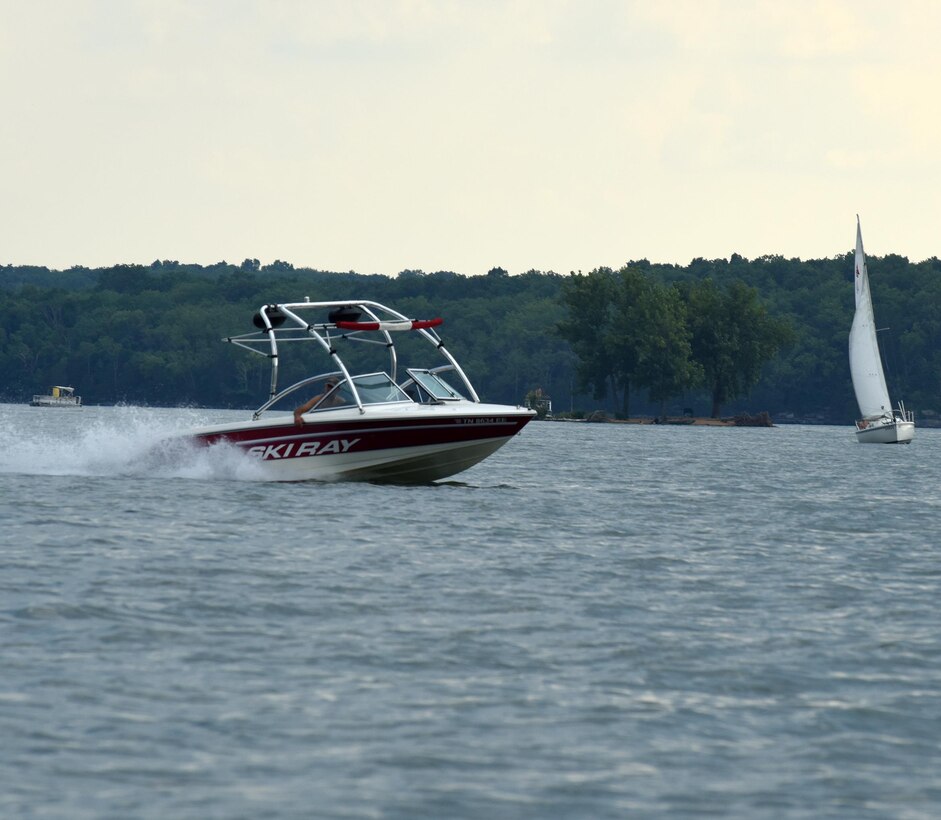Boats move about J. Percy Priest Lake in Nashville, Tenn., July 19, 2017.  The public is encouraged to make water safety priority over the Labor Day weekend. (USACE photo by Leon Roberts)
