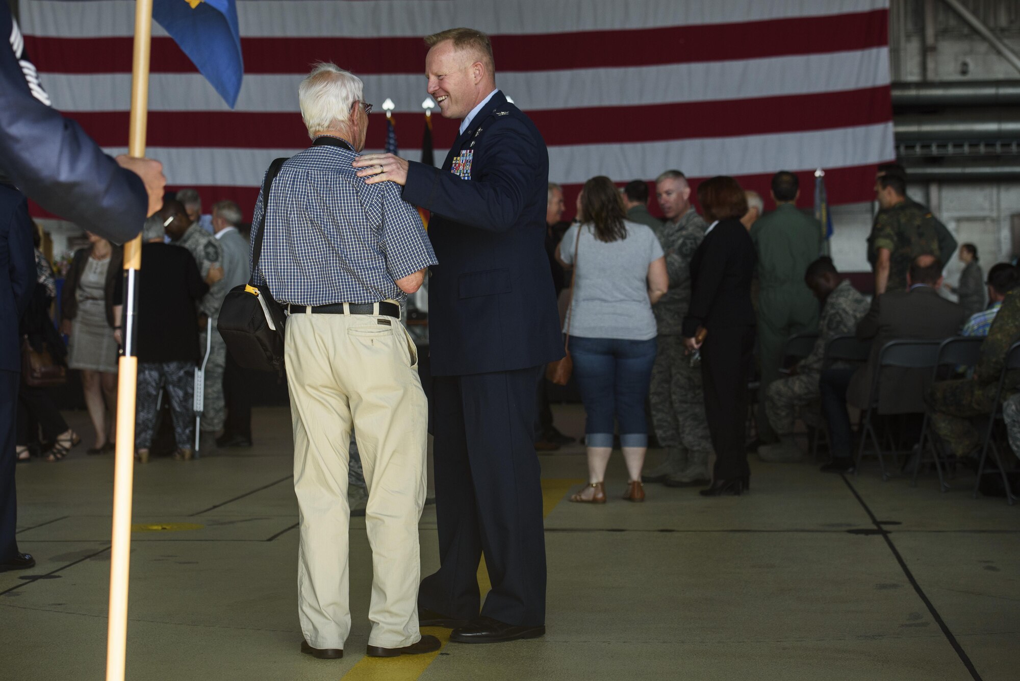 Col. Jason Bailey, 52nd Fighter Wing commander, renders his first salute as the 52nd FW commander during the change of command ceremony at Spangdahlem Air Base, Germany, Aug. 29, 2017. Bailey came from Bagram Air Field, Afghanistan, as the commander of the 455th Expeditionary Operations Group. (U.S. Air Force photo by Staff Sgt. Jonathan Snyder)