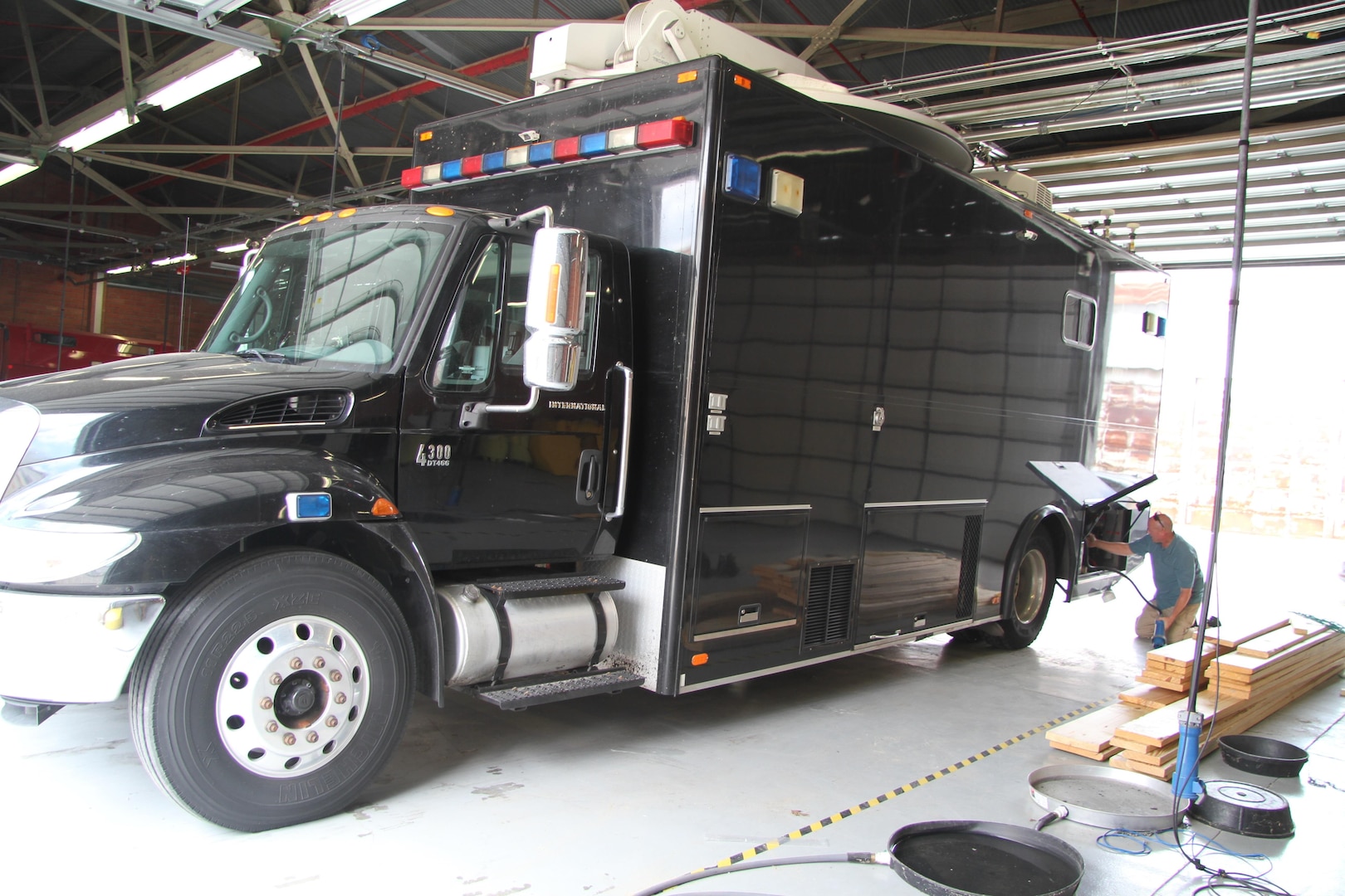 Matt Hopper, a telecommunications specialist for Task Force 51, Army North (Fifth Army), Joint Base San Antonio-Fort Sam Houston, conducts a vehicle inspection Aug. 28 of the sentinel mobile communication platform in preparation to provide support to civil authority in Houston from the aftermath of Hurricane Harvey. The sentinel can push information to customers within 15 to 30 minutes of arrival and fully set up within a few hours. TF-51 is deploying to Kelly Annex next to JBSA-Lackland to provide command and control over Title 10 assets, which will also provide support to civil authority. The mission of TF-51 is Army North’s contingency command post to conduct support for Defense Support of Civil Authority, or DSCA, homeland defense and theater security cooperation in order to promote the defense and security of the United States.