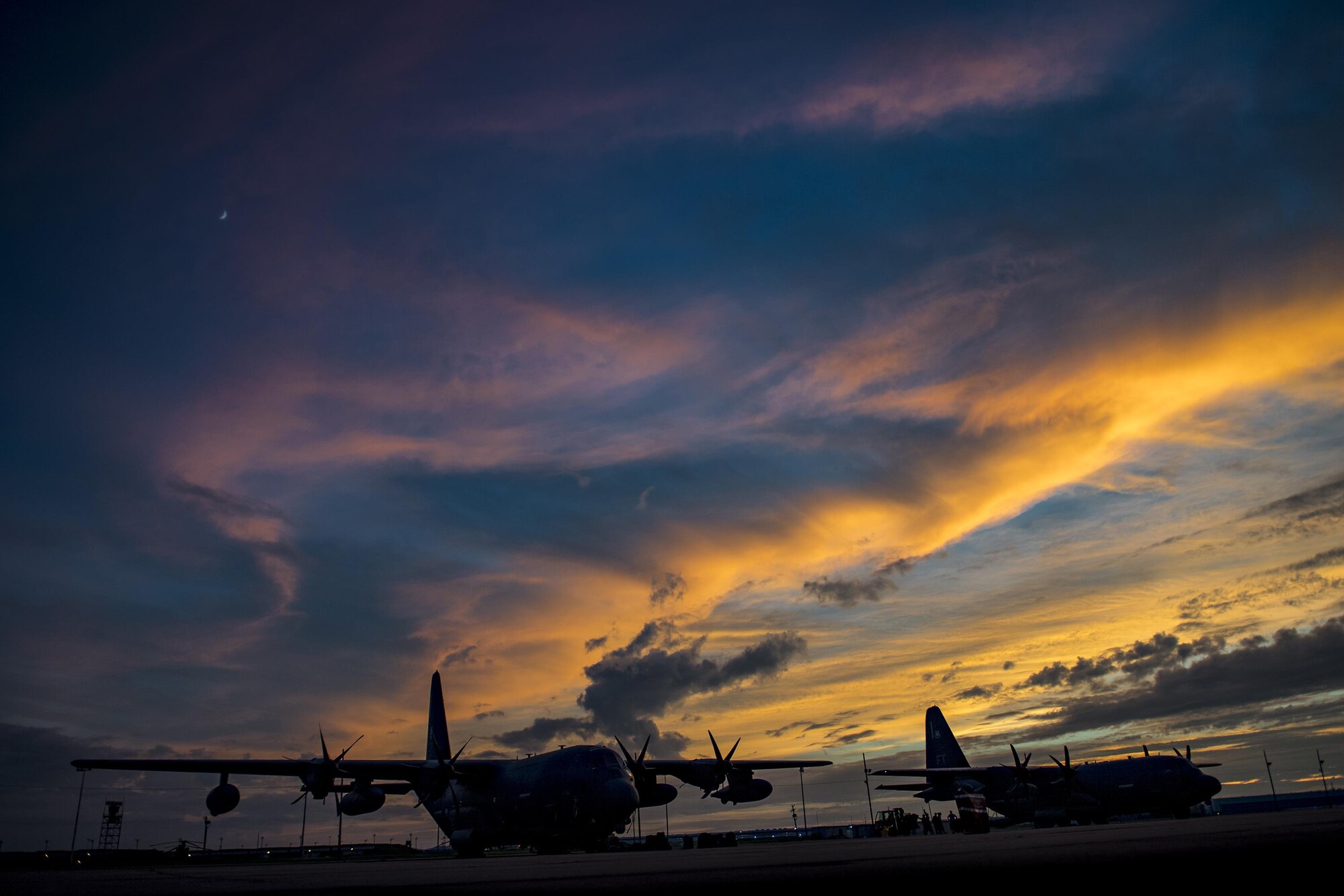 HC-130J Combat King II aircraft from the 71st Rescue Squadron sit on the flightline, Aug. 26, 2017, at Naval Air Station Fort Worth Joint Reserve Base, Texas.