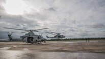 BELLE CHASSE, La. – Bell UH-1Y Venom from Detachment A, Marine Light Attack Helicopter Squadron 773, Marine Aircraft Group 49, 4th Marine Aircraft Wing, Marine Forces Reserve, takes off in support of rescue missions in wake of Hurricane Harvey, Aug. 28, 2017, from Belle Chasse, La. The Marine Corps is America’s expeditionary total force in readiness that is always the first to the fight, whether on the battlefield or national emergencies. Active duty and Reserve Marines are fully integrated to fight and win in any clime at any time. 